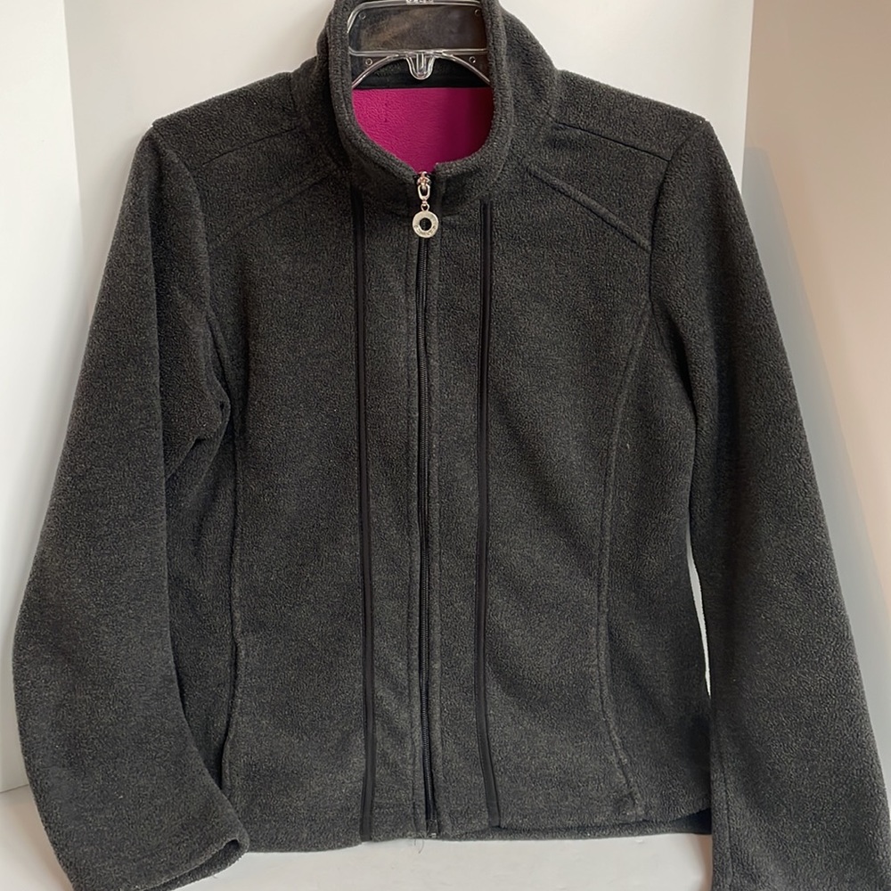 Studio zip front mock collar long sleeve fleece jacket size large